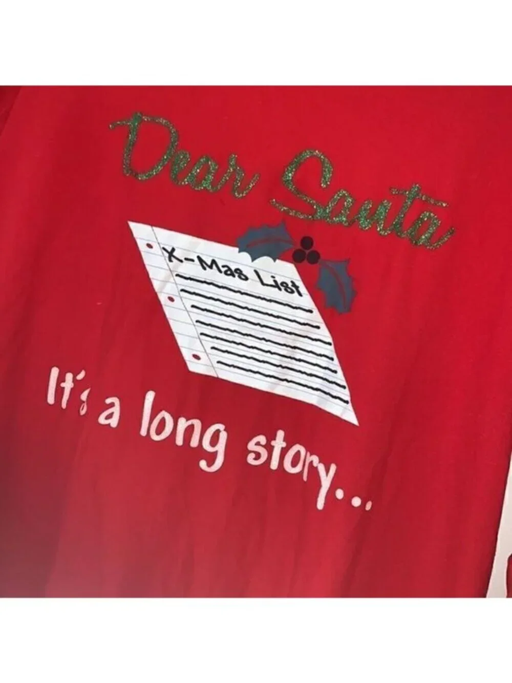 Derek Heart Santa It's A Long Story 3/4 Bell Sleeves Tee‎ Shirt Size Med 10/12